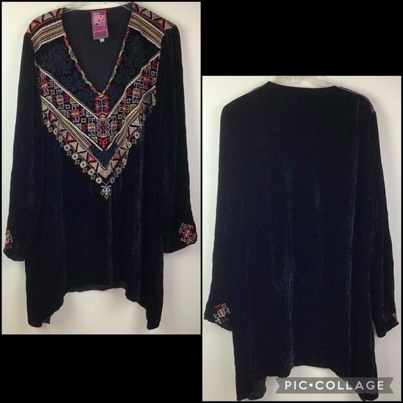 JWLA Velvet Embroidered Silk Blend Tunic Top - Picture 9 of 14